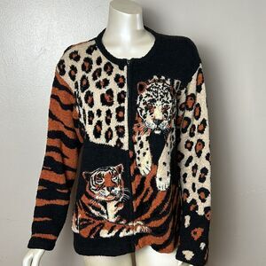 Design Options Philip & Jane Gordon XL Animal Print zip Jacket Tiger cheetah